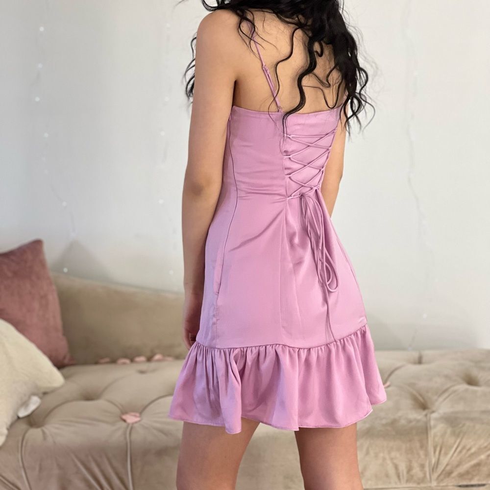 Lace Up Back Mini Dress - Picture 3 of 10